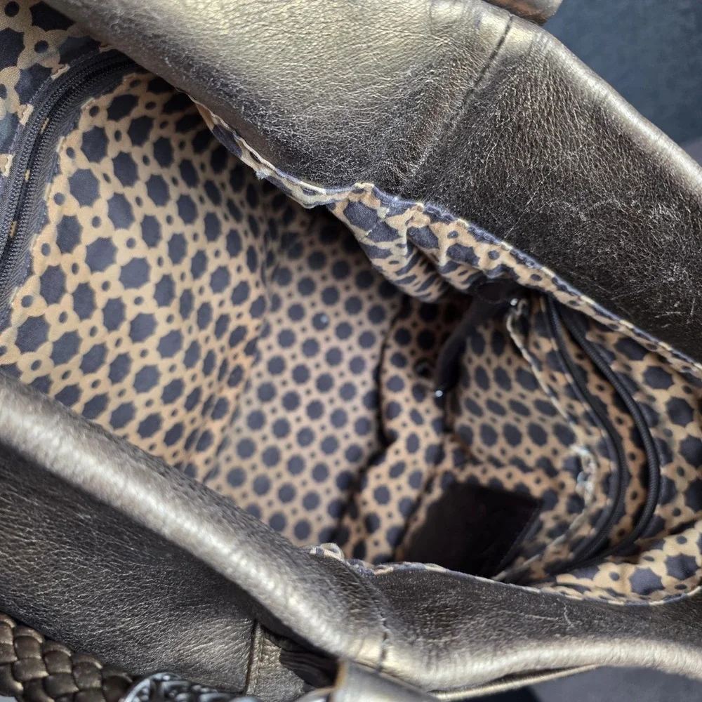 Vintage Brighton Bronze Metallic Leather‎ Hobo Large Bag Braided Strap Shoulder